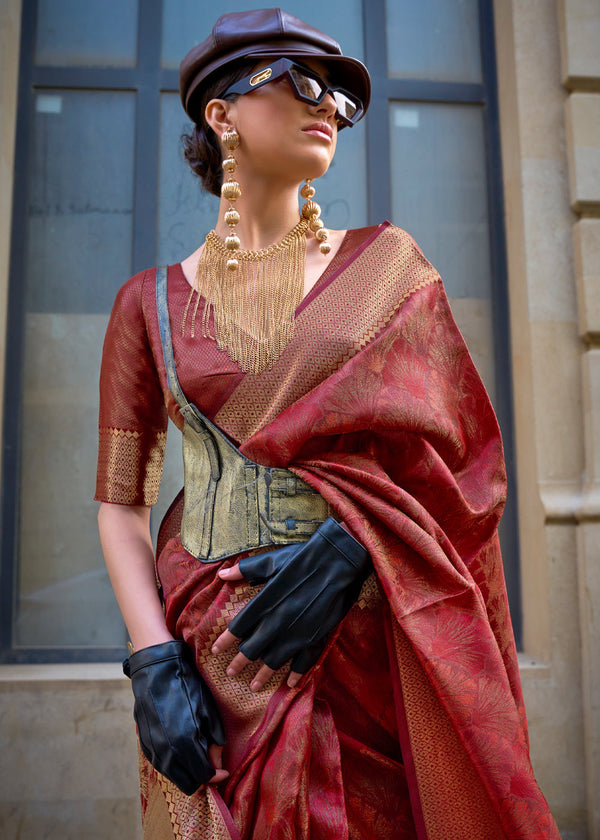 Maroon Ethereal Organza Silk Saree – Graceful & Glamorous Drape ClothsVilla