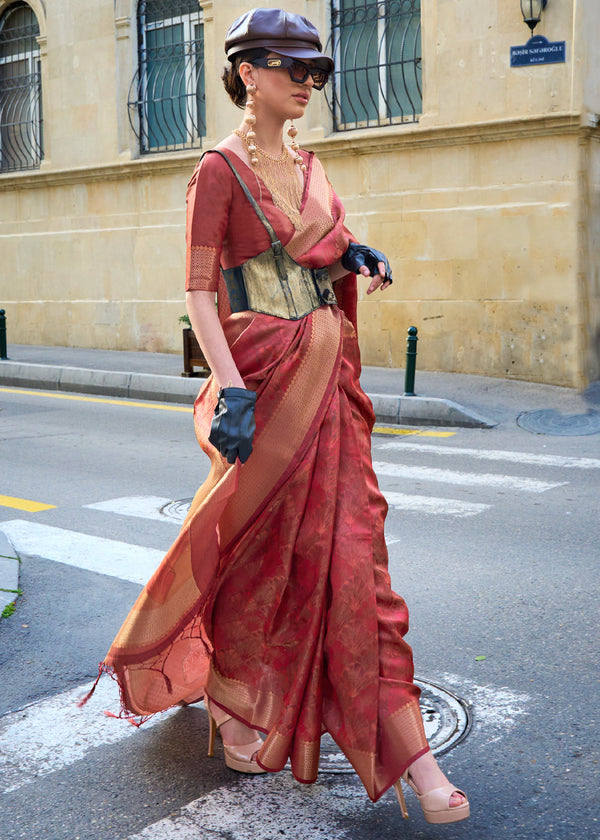 Maroon Ethereal Organza Silk Saree – Graceful & Glamorous Drape ClothsVilla