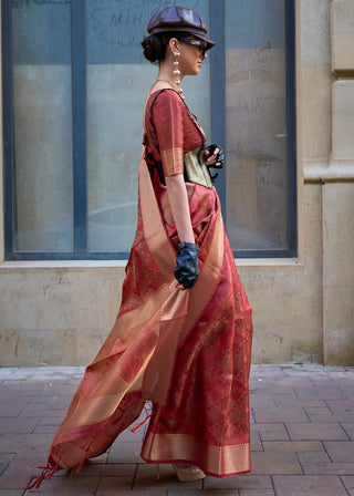 Maroon Ethereal Organza Silk Saree – Graceful & Glamorous Drape ClothsVilla