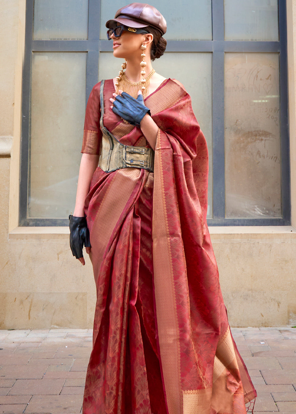 Maroon Ethereal Organza Silk Saree – Graceful & Glamorous Drape ClothsVilla