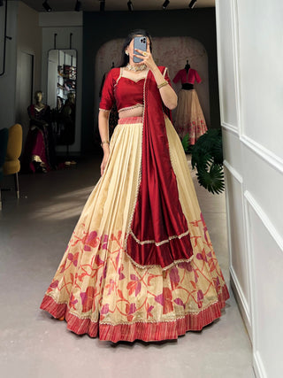 Maroon Exquisite Silk Lehenga Set with Lace Touch - Stitched, Perfect for Every Celebration