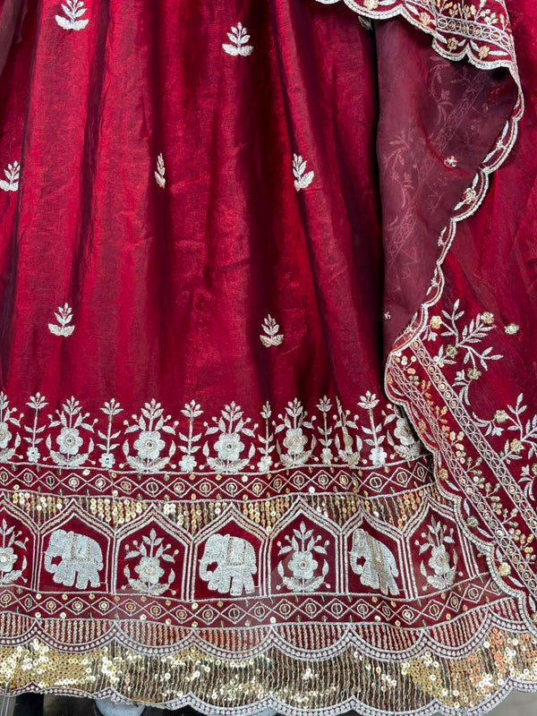 Maroon Fandy Embroidered Anarkali Gown ClothsVilla