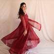 Load image into Gallery viewer, Maroon Faux Blooming Sharara Set with Heavy 3mm Sequins &amp; Zari Embroidery – Full Sleeves, Matching Dupatta &amp; Elegant Detailing ClothsVilla