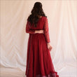 Load image into Gallery viewer, Maroon Faux Blooming Sharara Set with Heavy 3mm Sequins &amp; Zari Embroidery – Full Sleeves, Matching Dupatta &amp; Elegant Detailing ClothsVilla