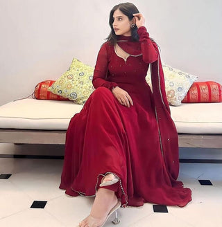 Maroon Faux Georgette Anarkali Suit Set ClothsVilla