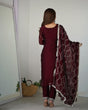 Load image into Gallery viewer, Maroon Festival Special Pure Blooming Rangoli Silk Kurta Set with Dupatta – Elegant Embroidery &amp; Lace Work