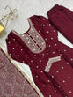 Load image into Gallery viewer, Maroon Festival Special Pure Blooming Rangoli Silk Kurta Set with Dupatta – Elegant Embroidery &amp; Lace Work