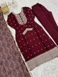 Load image into Gallery viewer, Maroon Festival Special Pure Blooming Rangoli Silk Kurta Set with Dupatta – Elegant Embroidery &amp; Lace Work