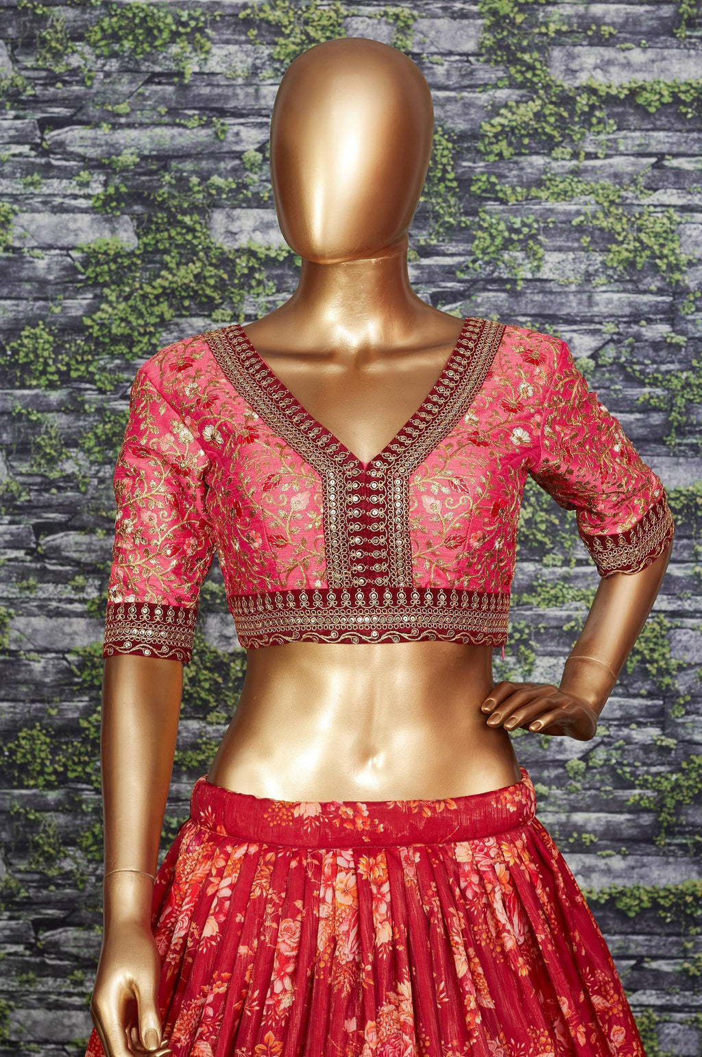 Maroon Floral Printed Organza Bridal Lehenga Choli ClothsVilla