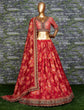 Load image into Gallery viewer, Maroon Floral Printed Organza Bridal Lehenga Choli ClothsVilla