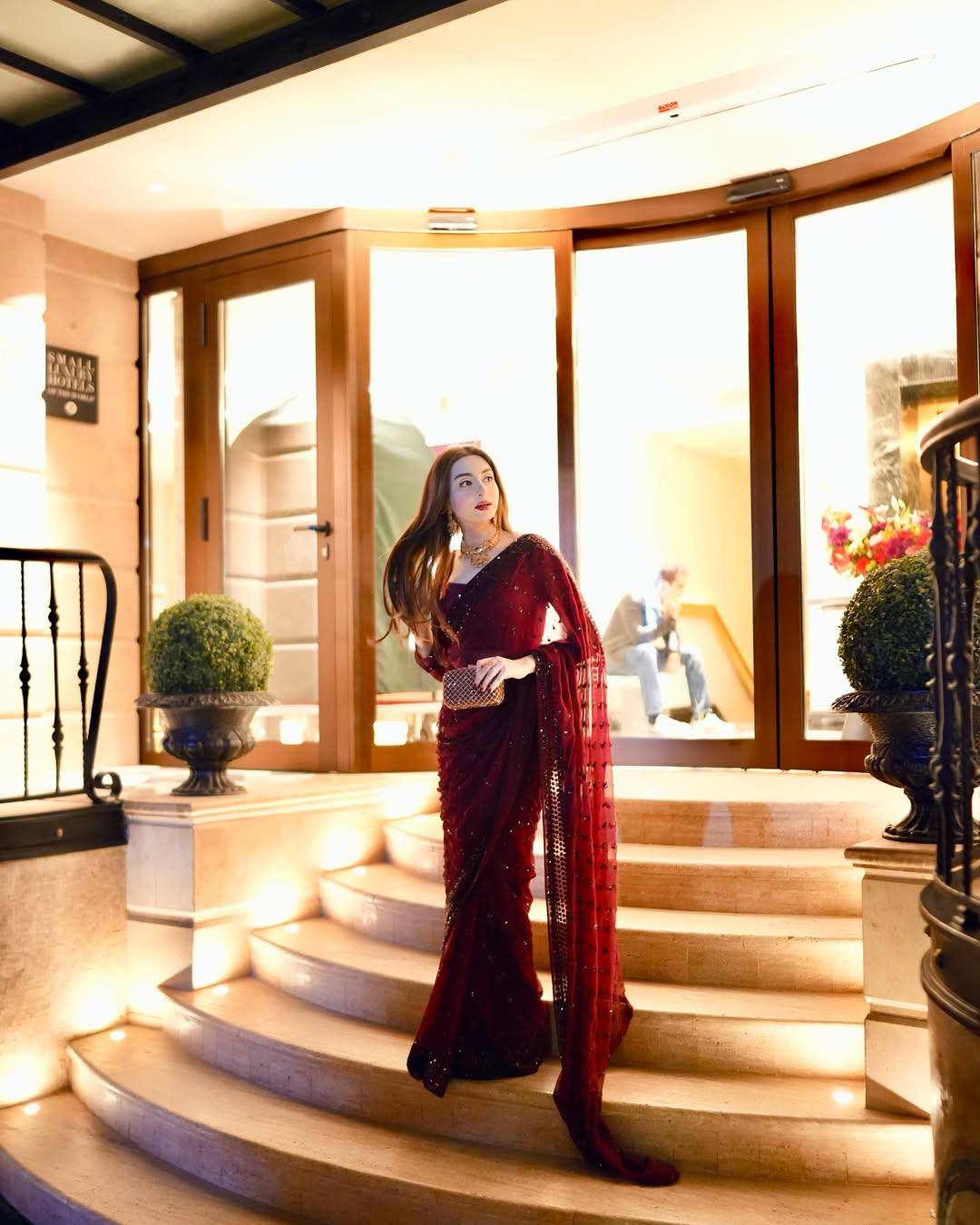 Maroon Georgette Sequins Work Saree with Matching Unstitched Georgette Blouse – Premium Party & Festive Wear ClothsVilla