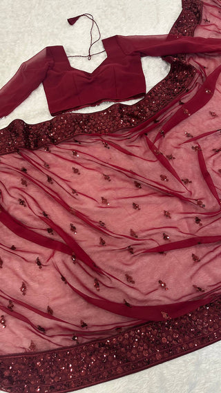 Maroon Georgette Sequins Work Saree with Matching Unstitched Georgette Blouse – Premium Party & Festive Wear ClothsVilla