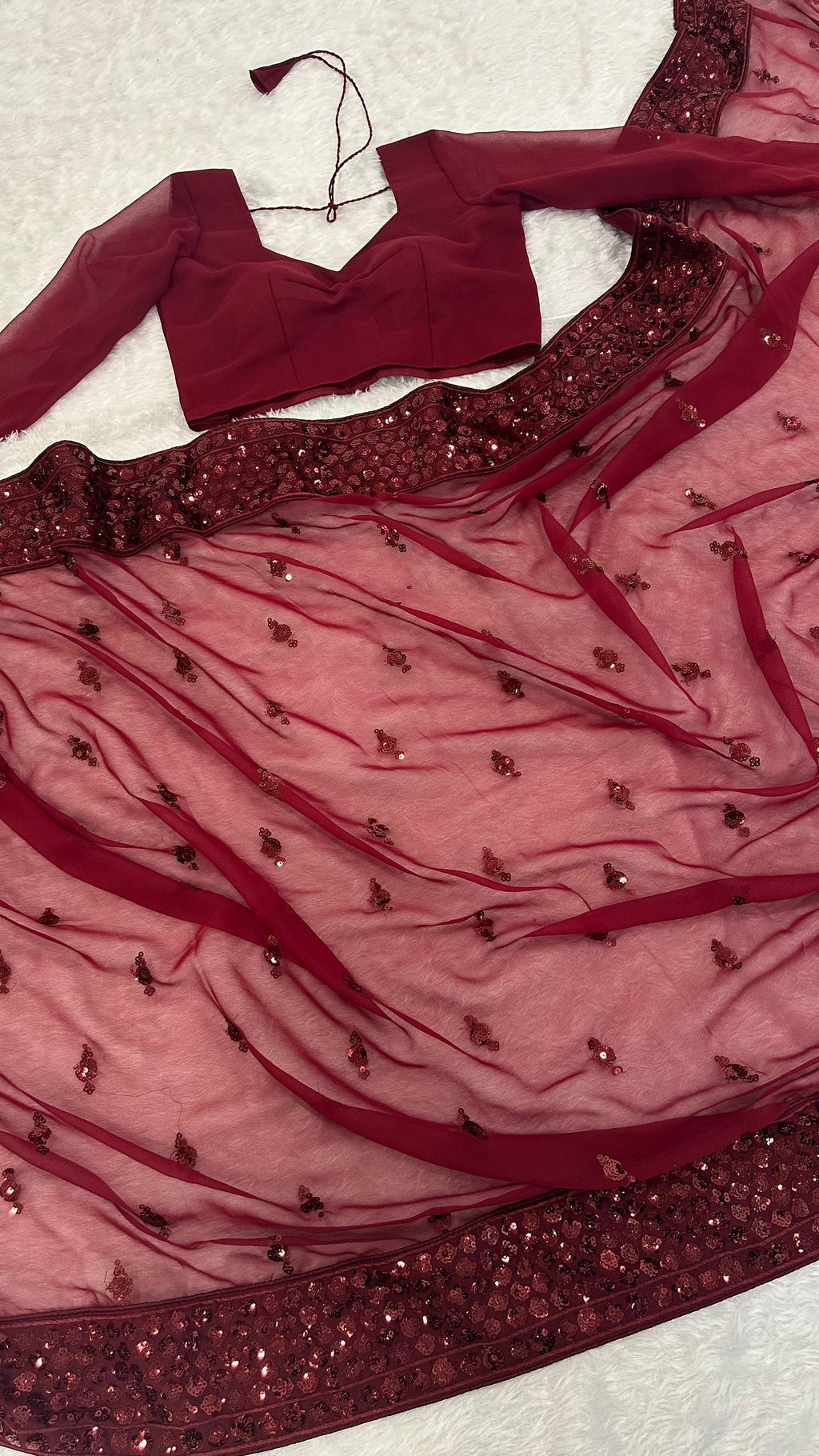 Maroon Georgette Sequins Work Saree with Matching Unstitched Georgette Blouse – Premium Party & Festive Wear ClothsVilla
