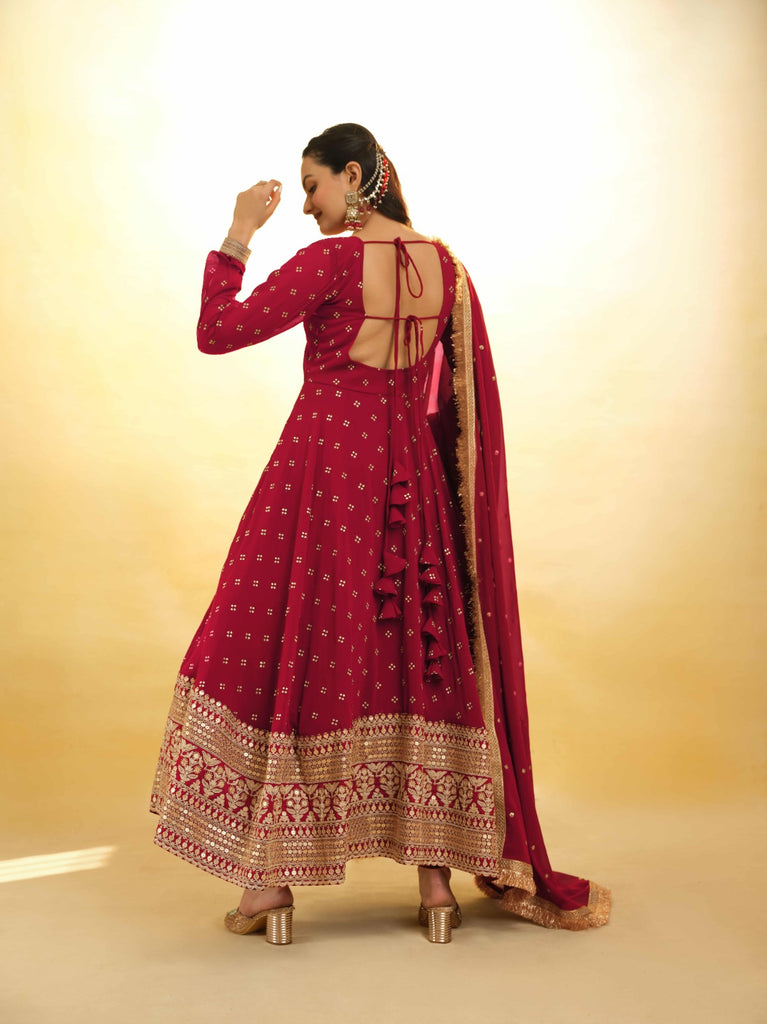 Maroon Georgette Suit with Embroidery and Shantoon Bottom ClothsVilla