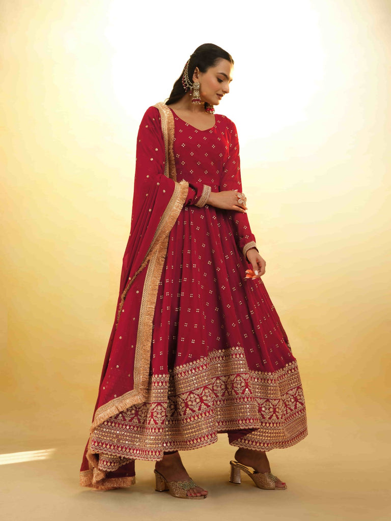 Maroon Georgette Suit with Embroidery and Shantoon Bottom ClothsVilla