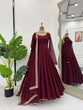 Load image into Gallery viewer, Maroon Glamorous Faux Georgette Gown with Sequined Lace Border &amp; Dupatta ClothsVilla