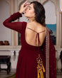 Load image into Gallery viewer, Maroon Glamorous Faux Georgette Gown with Sequined Lace Border &amp; Dupatta ClothsVilla