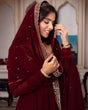 Load image into Gallery viewer, Maroon Glamorous Faux Georgette Gown with Sequined Lace Border &amp; Dupatta ClothsVilla