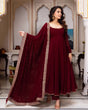 Load image into Gallery viewer, Maroon Glamorous Faux Georgette Gown with Sequined Lace Border &amp; Dupatta ClothsVilla