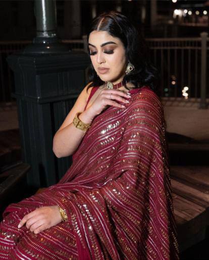 Maroon Glamorous Georgette Sequin Saree ClothsVilla Main image