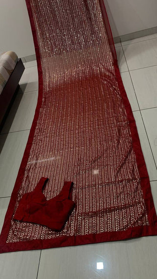 Maroon Glamorous Georgette Sequin Saree ClothsVilla