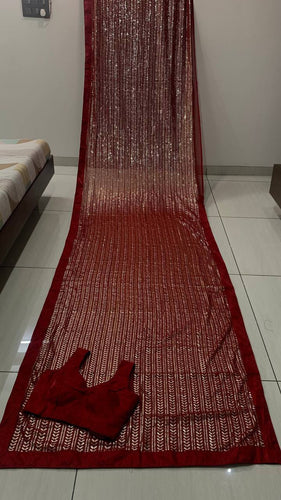 Maroon Glamorous Georgette Sequin Saree ClothsVilla