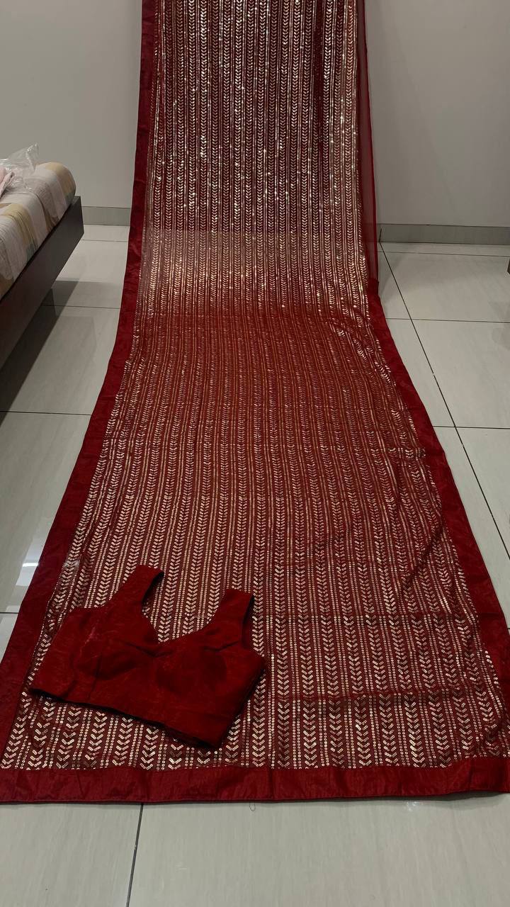 Maroon Glamorous Georgette Sequin Saree ClothsVilla