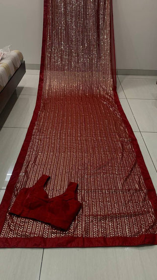 Maroon Glamorous Georgette Sequin Saree ClothsVilla