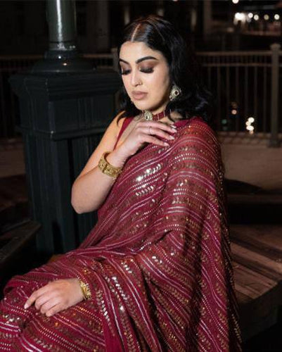 Maroon Glamorous Georgette Sequin Saree ClothsVilla