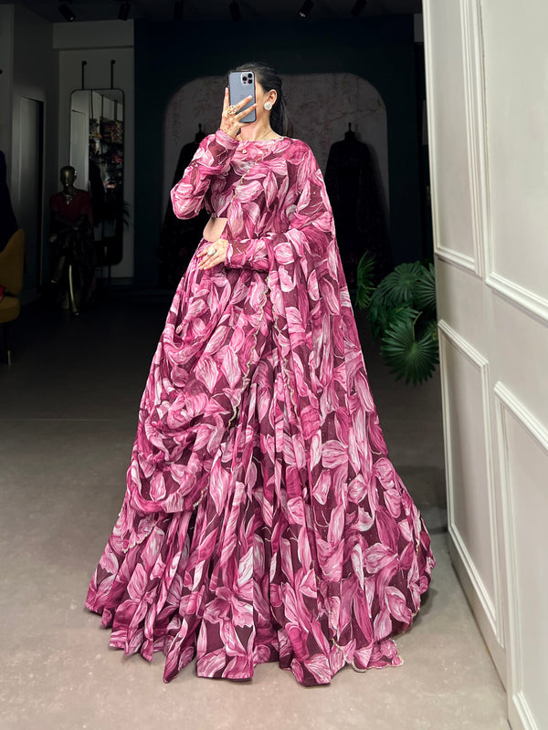 Maroon Glamorous Grace Tabby Silk Lehenga Set with Hotfix Detailing