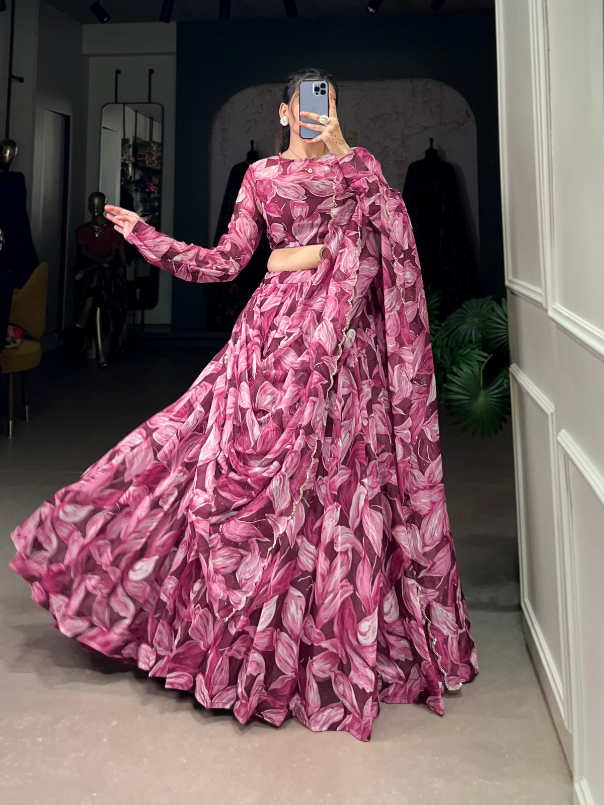 Maroon Glamorous Grace Tabby Silk Lehenga Set with Hotfix Detailing Main image