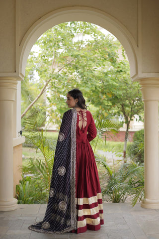 Maroon Gota Patti Gown With Dupatta ClothsVilla