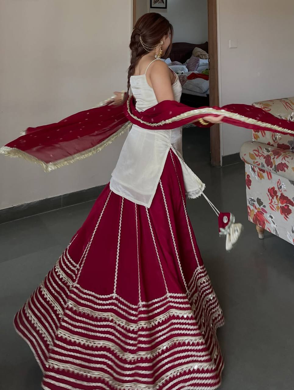 Maroon Graceful Embroidered Lehenga Set ClothsVilla
