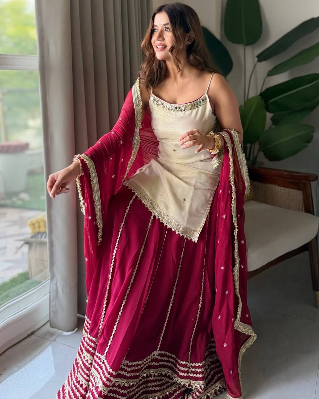 Maroon Graceful Embroidered Lehenga Set ClothsVilla