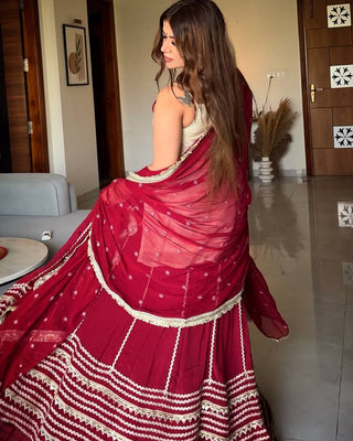 Maroon Graceful Embroidered Lehenga Set ClothsVilla