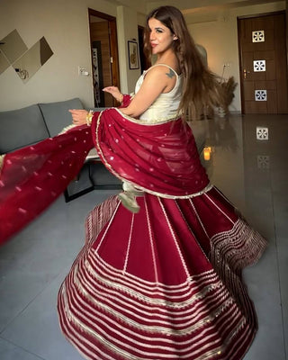 Maroon Graceful Embroidered Lehenga Set ClothsVilla