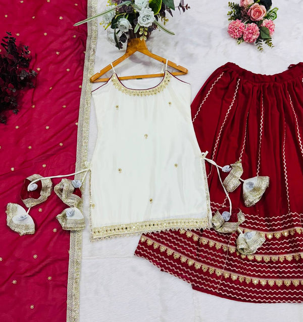 Maroon Graceful Embroidered Lehenga Set ClothsVilla