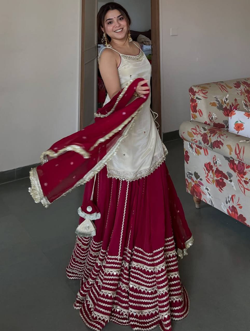 Maroon Graceful Embroidered Lehenga Set ClothsVilla