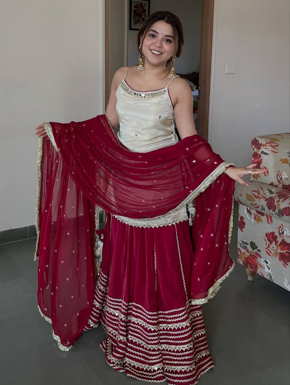 Maroon Graceful Embroidered Lehenga Set ClothsVilla