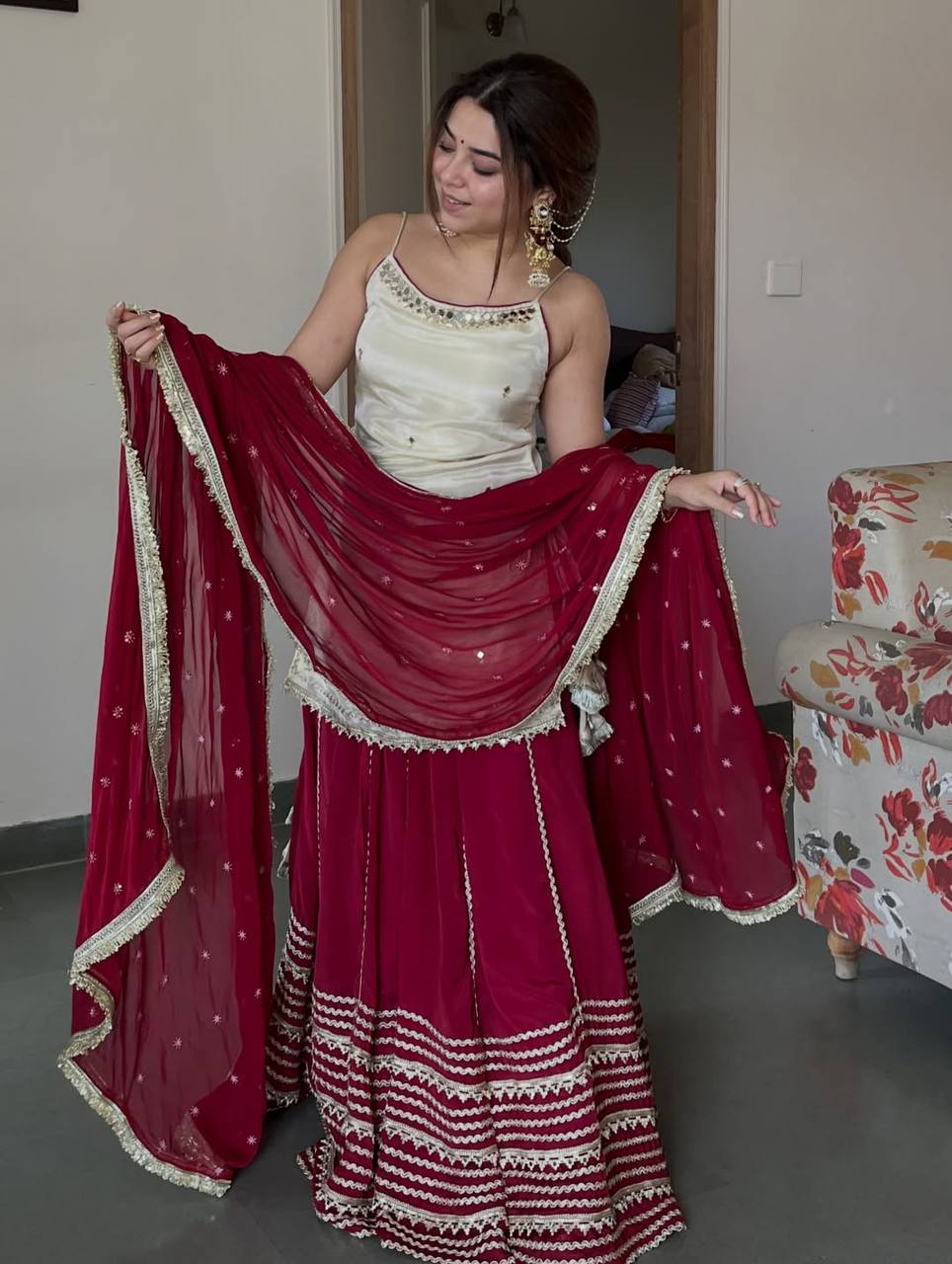 Maroon Graceful Embroidered Lehenga Set ClothsVilla