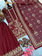Load image into Gallery viewer, Maroon Heavy Faux Georgette Embroidered Kurta Palazzo Set with 5 mm Sequins, Rivet Moti Work &amp; Designer Lace Dupatta ClothsVilla