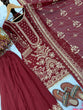 Load image into Gallery viewer, Maroon Heavy Faux Georgette Embroidered Kurta Palazzo Set with 5 mm Sequins, Rivet Moti Work &amp; Designer Lace Dupatta ClothsVilla