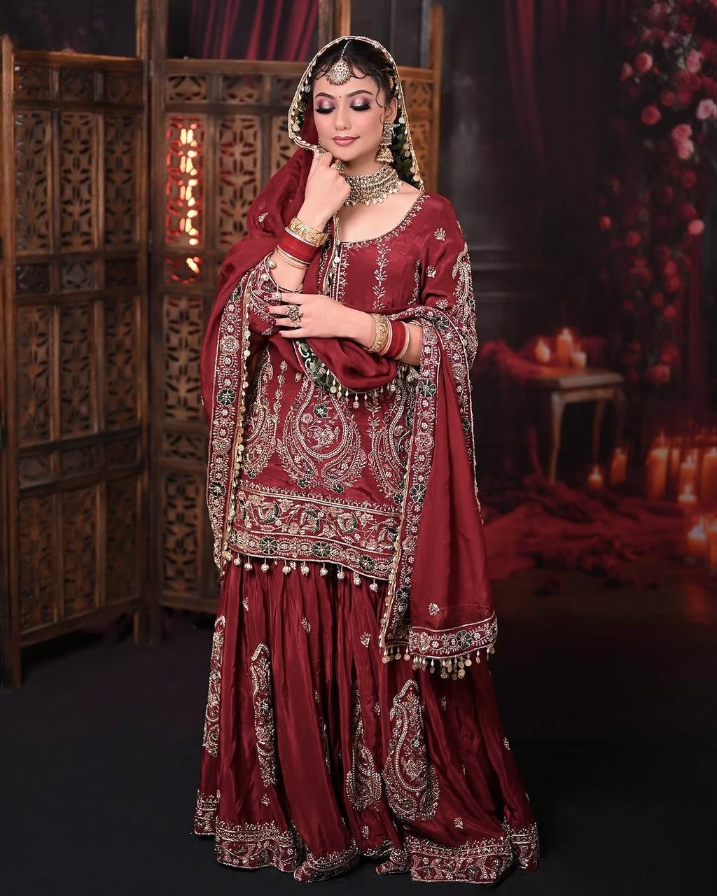 Maroon Heavy Faux Georgette Embroidered Suit Set with Sequin Work & Fancy Latkan Dupatta Clothsvilla Main image