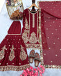 Load image into Gallery viewer, Maroon Heavy Faux Georgette Embroidered Suit Set with Sequin Work &amp; Fancy Latkan Dupatta Clothsvilla