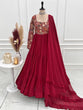 Load image into Gallery viewer, Maroon Heavy Soft Fox Georgette Embroidered Anarkali Gown Set with 8+ Meter Flair, Ruffle Dupatta &amp; Matching Pant – Fully Stitched Designer Wear ClothsVilla