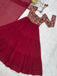 Load image into Gallery viewer, Maroon Heavy Soft Fox Georgette Embroidered Anarkali Gown Set with 8+ Meter Flair, Ruffle Dupatta &amp; Matching Pant – Fully Stitched Designer Wear ClothsVilla