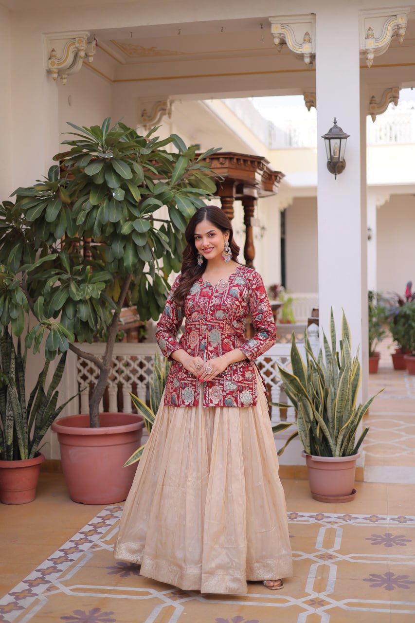 Maroon Jacquard Lehenga Choli Set ClothsVilla