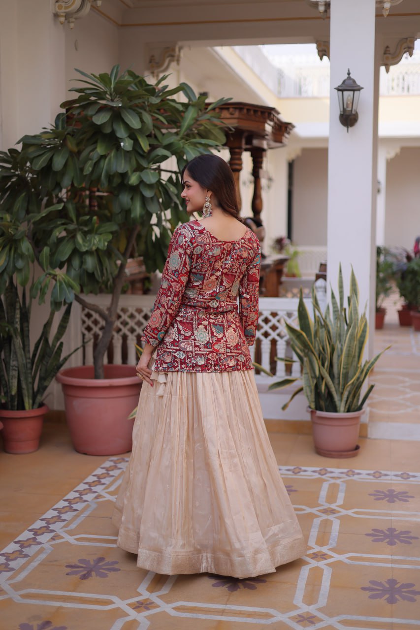 Maroon Jacquard Lehenga Choli Set ClothsVilla