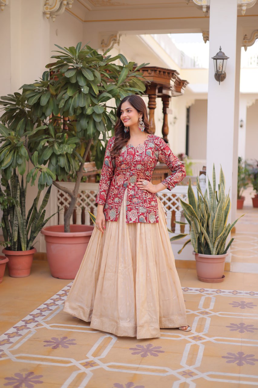 Maroon Jacquard Lehenga Choli Set ClothsVilla