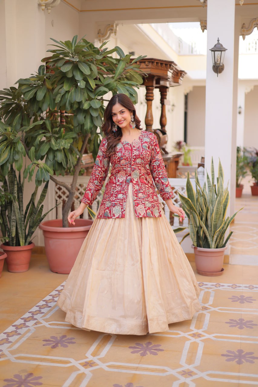 Maroon Jacquard Lehenga Choli Set ClothsVilla